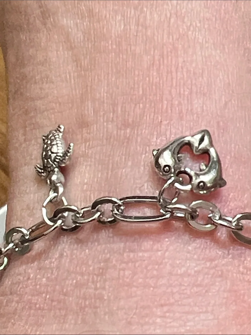 🌞 Sterling Silver Charm Bracelet w/Turquoise Accents Turtles Dolphins Whales OS